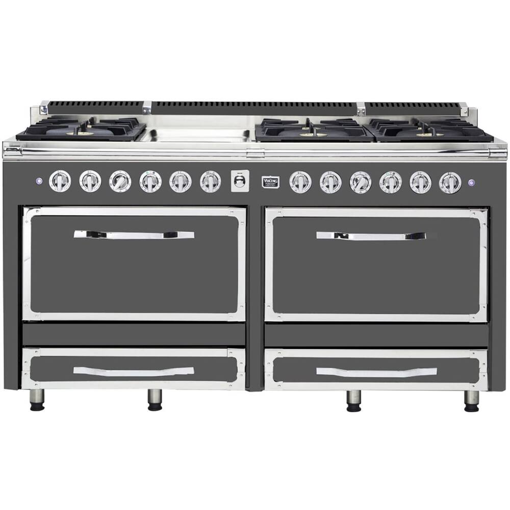 Front. Viking - Tuscany 7.6 Cu. Ft. Freestanding Dual Fuel Convection Range - Damascus Gray.