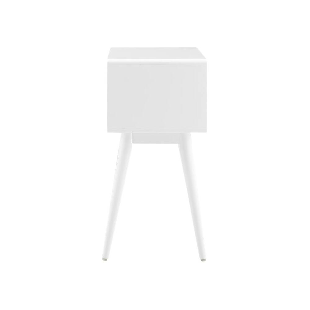 Angle. Elle Decor - Stephanie Mid-Century Modern MDF/Solid Rubberwood 2-Drawer Side Table - White.