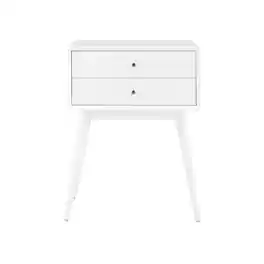 Elle Decor - Stephanie Mid-Century Modern MDF/Solid Rubberwood 2-Drawer Side Table - White