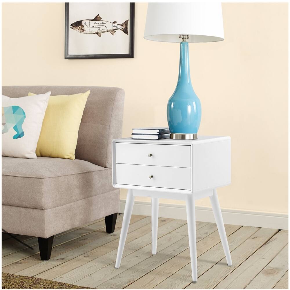 Alt View 12. Elle Decor - Stephanie Mid-Century Modern MDF/Solid Rubberwood 2-Drawer Side Table - White.