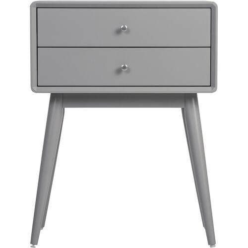 Elle Decor - Rory Mid-Century Modern MDF/Solid Rubberwood 2-Drawer Side Table - Gray