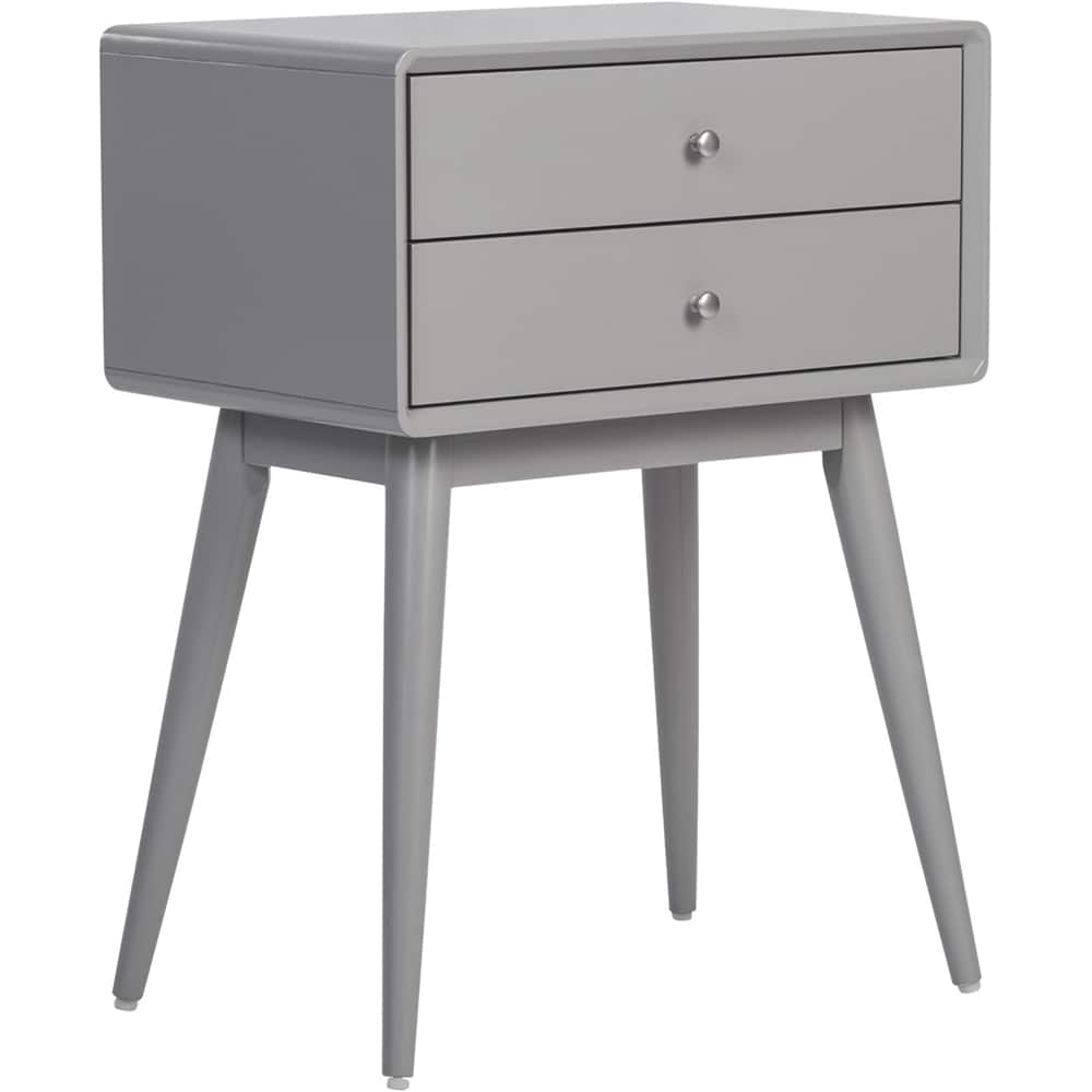 Left View: Elle Decor - Rory Mid-Century Modern MDF/Solid Rubberwood 2-Drawer Side Table - Gray