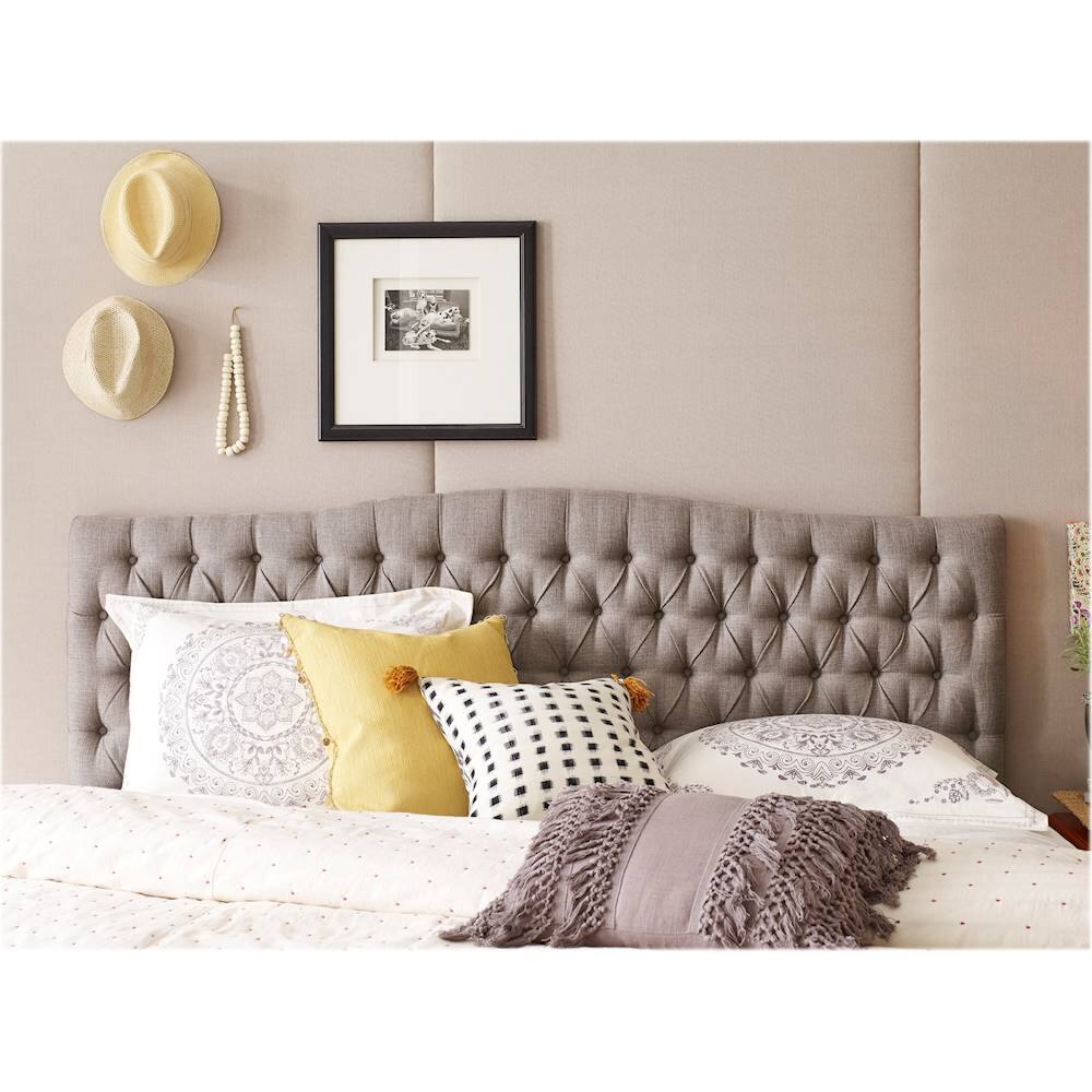 Alt View 13. Elle Decor - Celeste Contemporary Tufted Fabric 78" King Upholstered Headboard - Brown.