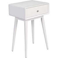Elle Decor - Rory Mid-Century Modern MDF/Solid Rubberwood 1-Drawer Side Table - White - Front_Zoom