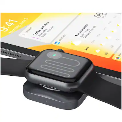Front. Satechi - Wireless Charging Pad for Apple Watch® - Space Gray.