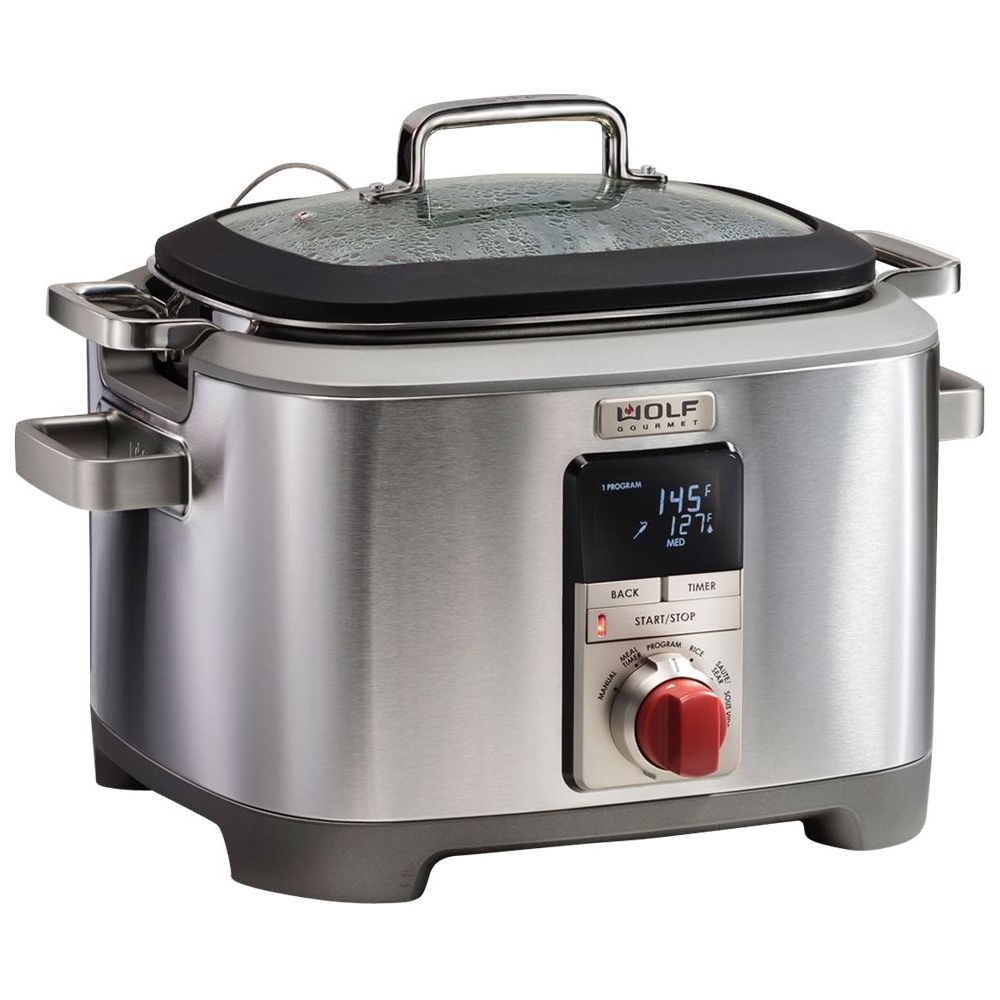 Left View: Elite Gourmet - 8.5Qt. Stainless Steel Slow Cooker - Red