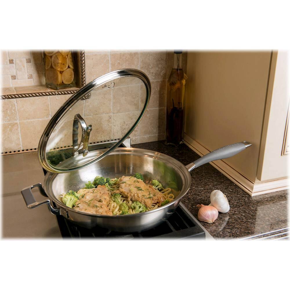 CookCraft 3 Quart Stainless Steel Sauce Pan With Glass Latch Lid – Gas Stove Compatible, CCBR-4002