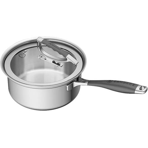 CookCraft - Saucepan - Brushed Stainless Steel With Mirror Accents