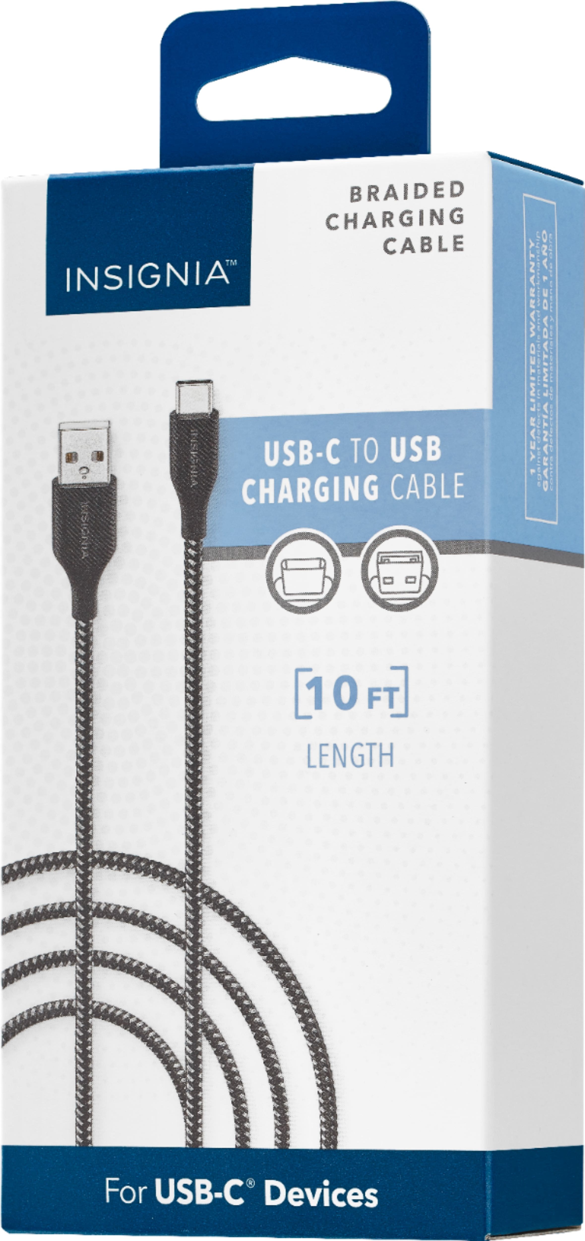 Braided Charging Cable Insignia USB-C to USB Charging Cable. Limited 1-Year Warranty. 10 ft length for USB-C devices.