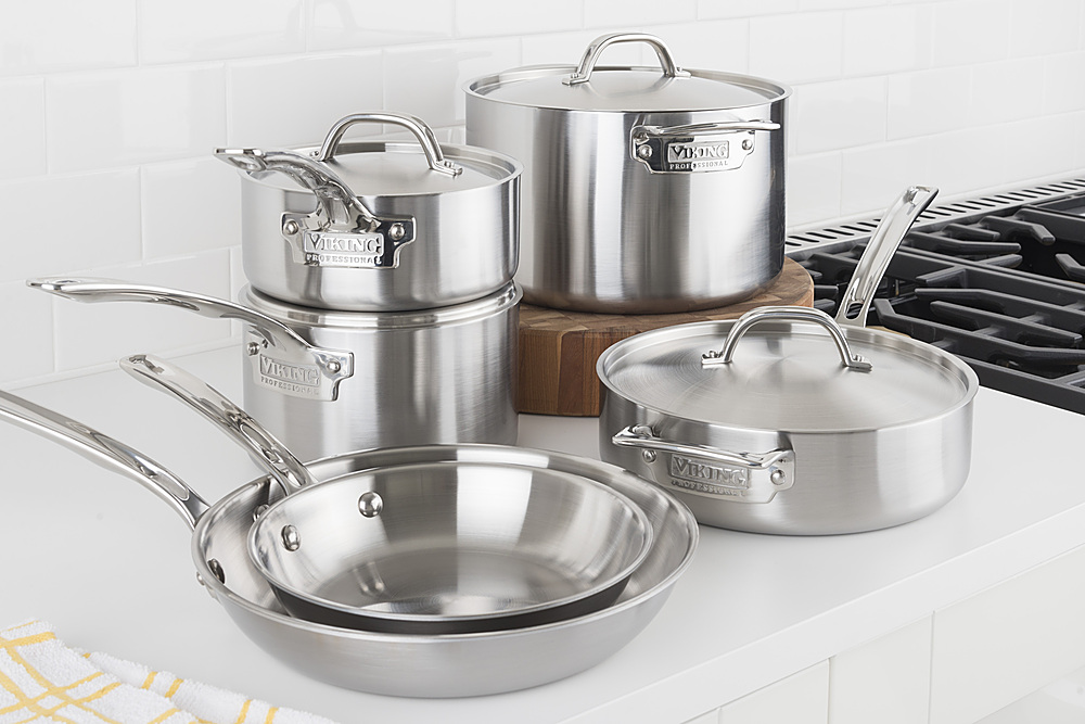Viking Culinary Contemporary 3-Ply Stainless Steel Cookware Set, 10 Piece,  Dishwasher, Oven Safe, Works on All Cooktops including Induction,Silver