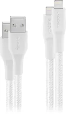 Front. Insignia™ - 10' Lightning to USB Charge-and-Sync Cable (2 pack) - Moon Gray.
