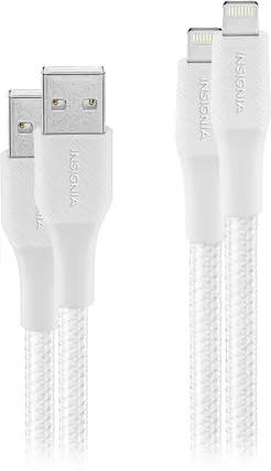 Front. Insignia™ - 10' Lightning to USB Charge-and-Sync Cable (2 pack) - Moon Gray.