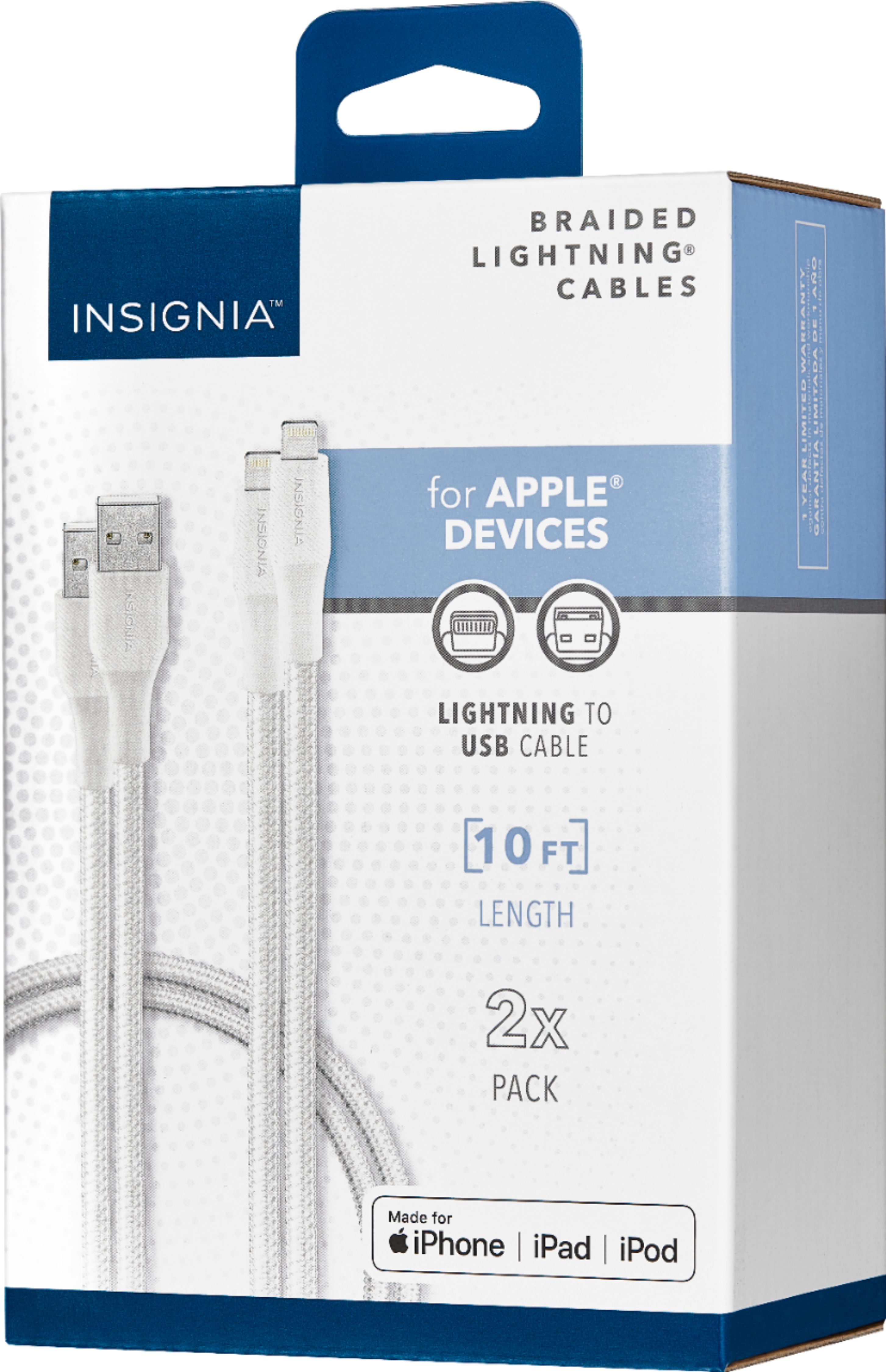 Insignia™ 10' Lightning to USB Charge-and-Sync Cable (2 pack) Moon Gray NS-MLA1021MG2 - Best