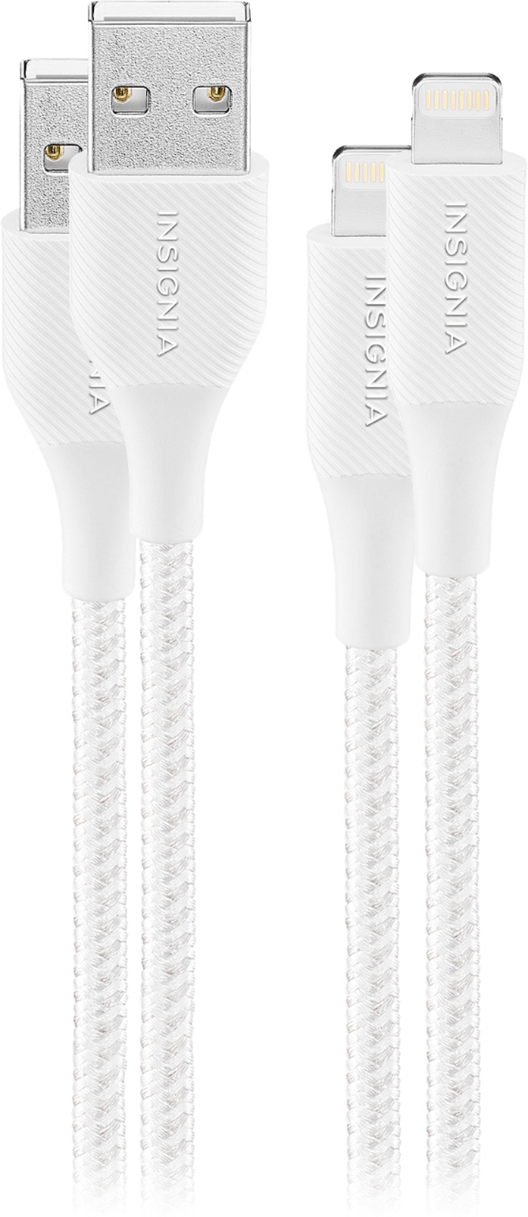 Angle View: Insignia™ - 4' Lightning to USB Charge-and-Sync Cable (2 Pack) - Moon Gray