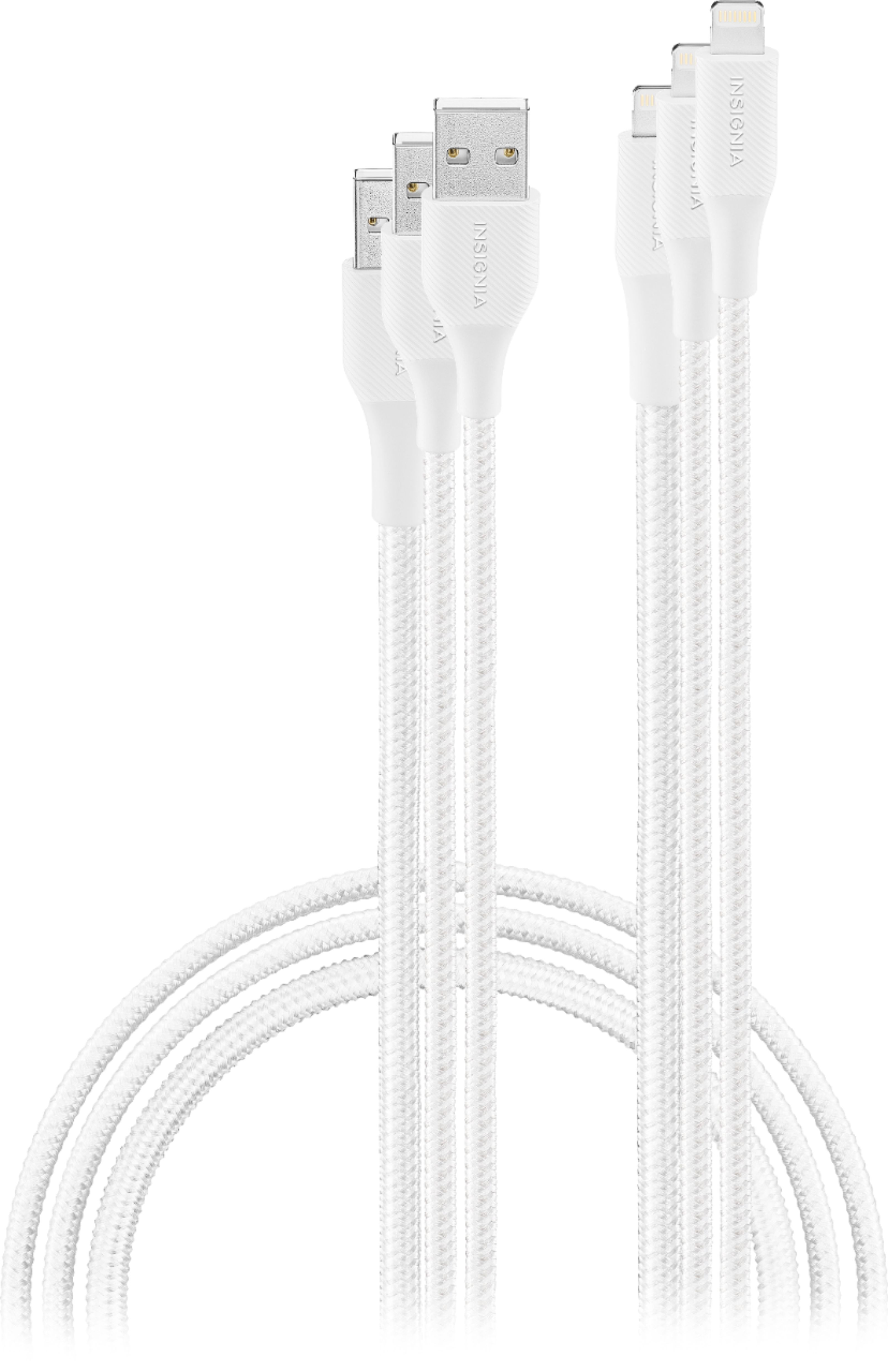 Insignia™ - 4' / 6' / 10' Lightning to USB Braided Charge-and-Sync Cables (3 Pack) - Moon Gray