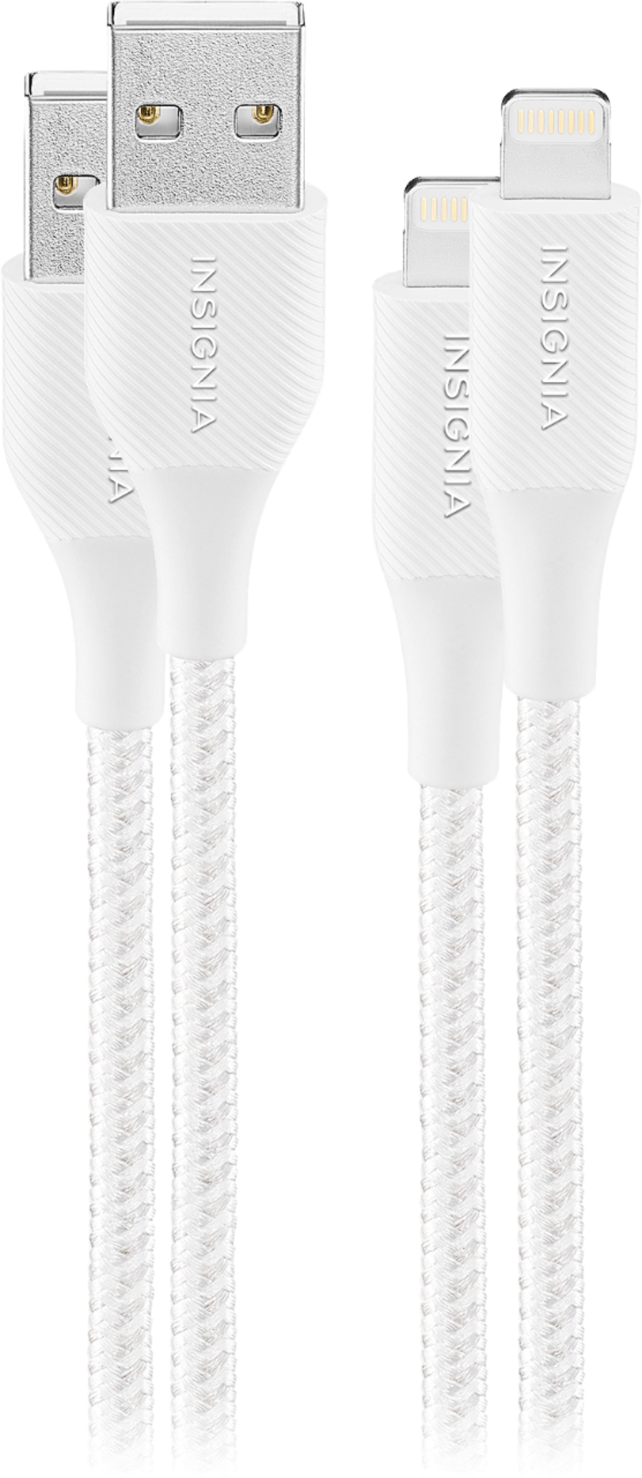 Front. Insignia™ - 4' Lightning to USB Charge-and-Sync Cable (2 Pack) - Moon Gray.