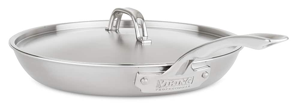 Angle View: Viking - Professional 5 Ply 12" Covered Fry Pan, Nonstick - Satin