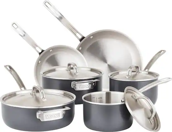 Angle. Viking - -5-Ply Hard Stainless 10-Piece Cookware Set - Gray/Stainless Steel.
