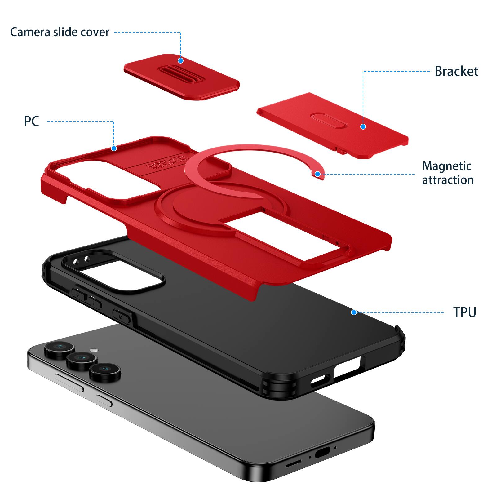 Camera slide cover  
Bracket  
PC  
Magnetic attraction  
TPU