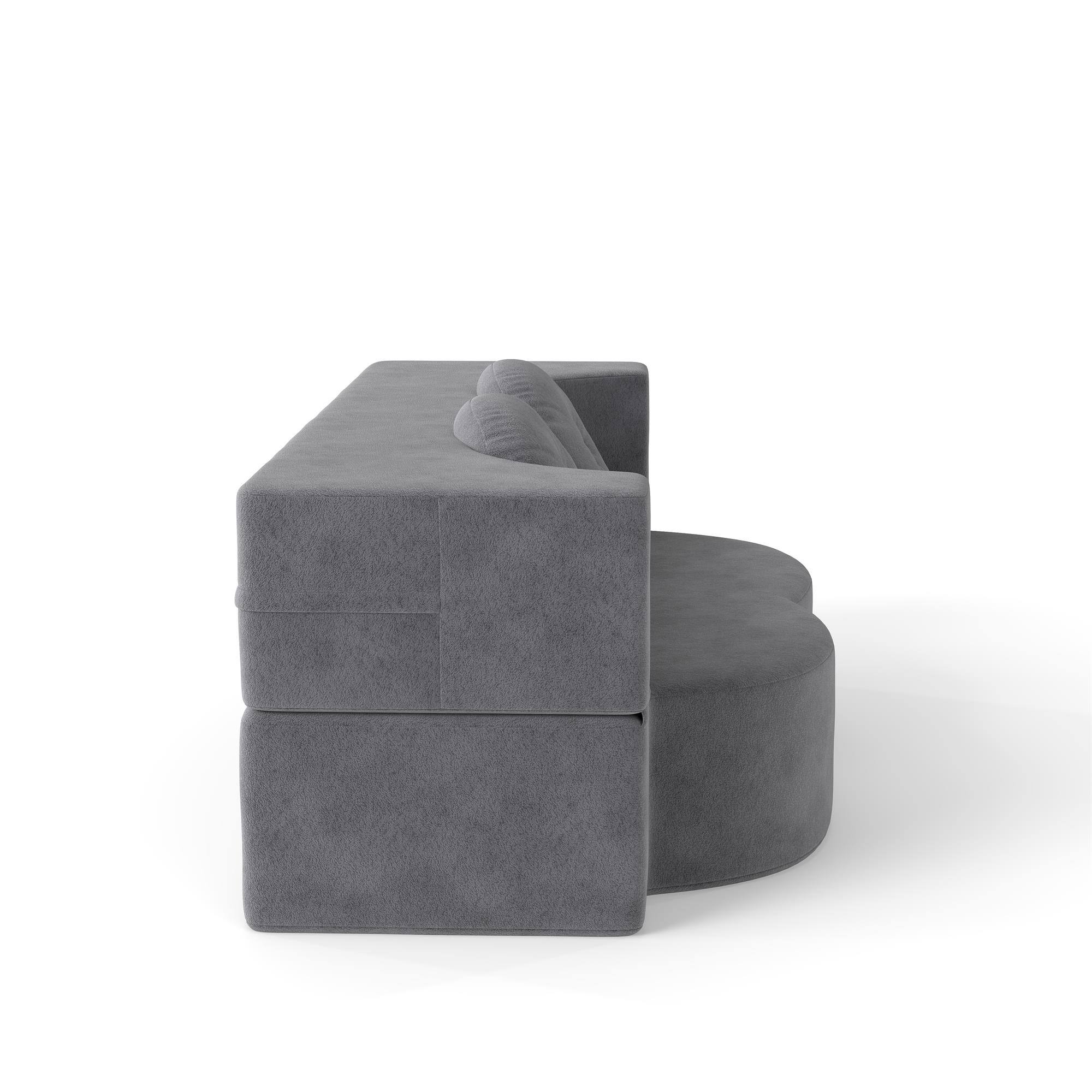 Alt View 2. COWLOWN - Modern Floor Sofa Convertible Plush Corduroy Foam Filled Sleeper Sofa Bed 14.2in Folding Mattress Grey - Grey.