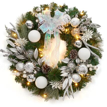Front. Jojoka - 24 Inch Pre-Lit Christmas Wreath Battery Operated Xmas Wreath Christmas for Grand Entryway and Entrance Displays - Green.