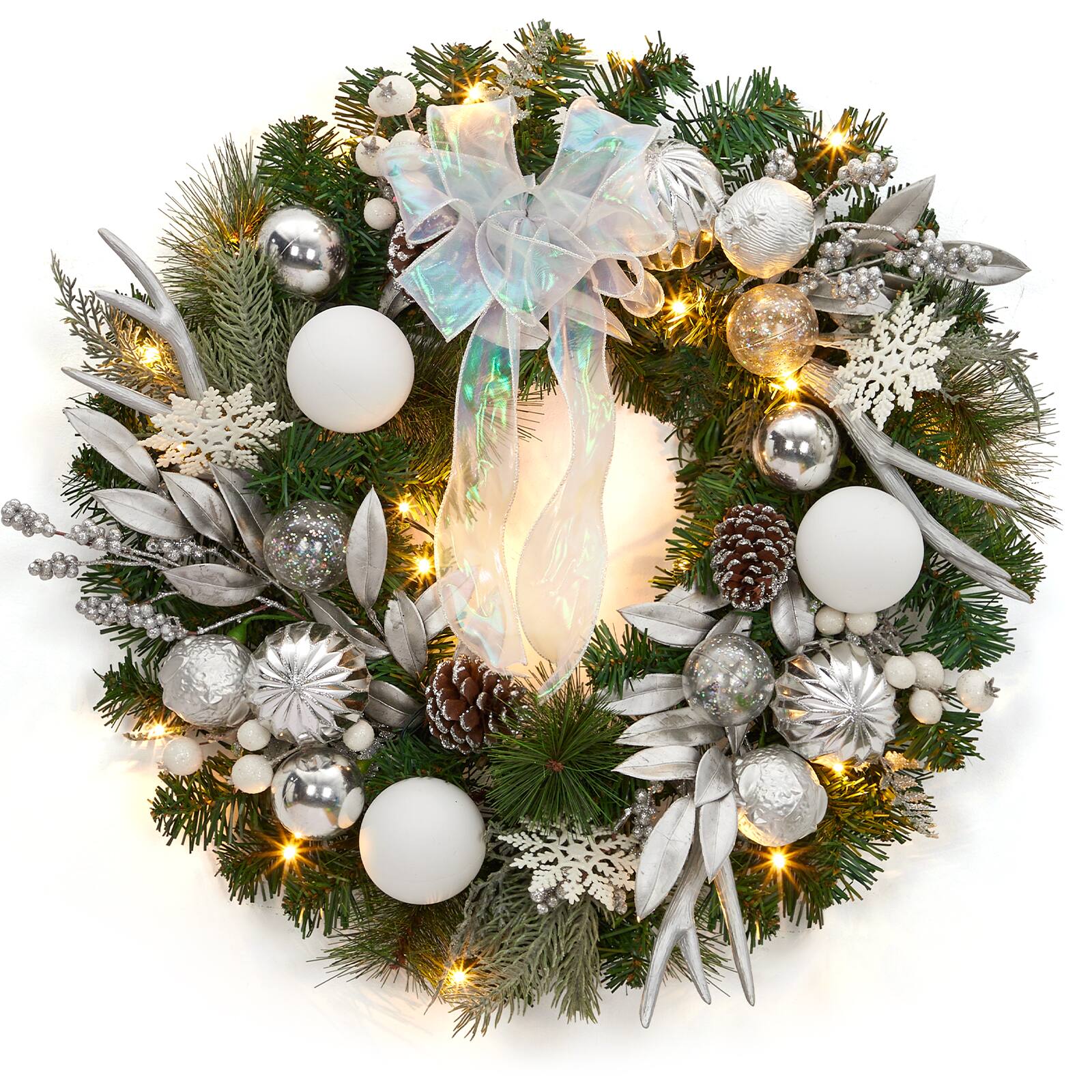 Front. Jojoka - 24 Inch Pre-Lit Christmas Wreath Battery Operated Xmas Wreath Christmas for Grand Entryway and Entrance Displays - Green.