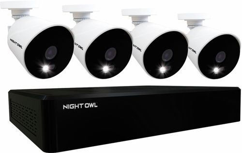 Night Owl - 16 Channel 4 Camera 1080p HD Indoor/Outdoor Wired DVR Surveillance System with 1TB Hard Drive - Black/White