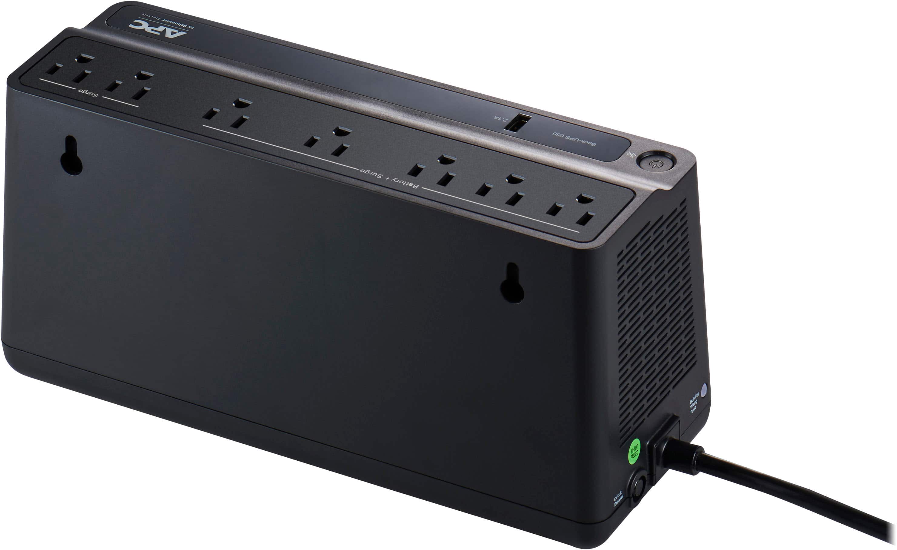 Alt View 12. APC - Back-UPS 650VA, 120V,1 USB Charging Port, Retail - Black.
