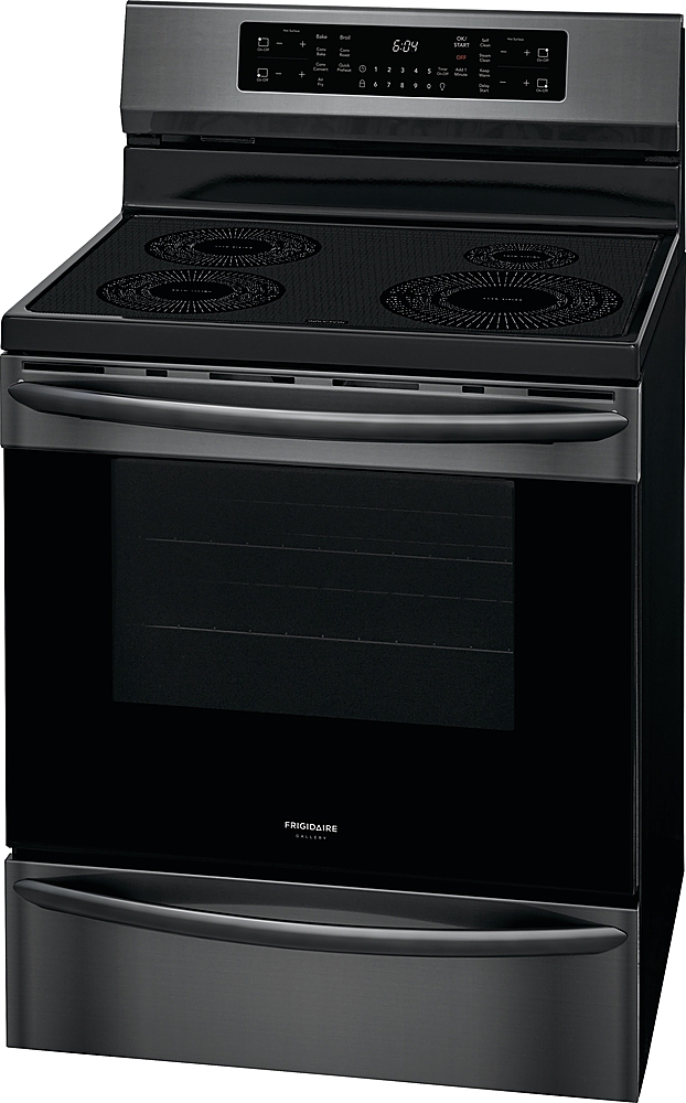 Left View: Frigidaire - Gallery 5.4 Cu. Ft. Freestanding Electric Induction Air Fry Range with Self and Steam Clean - Black stainless steel