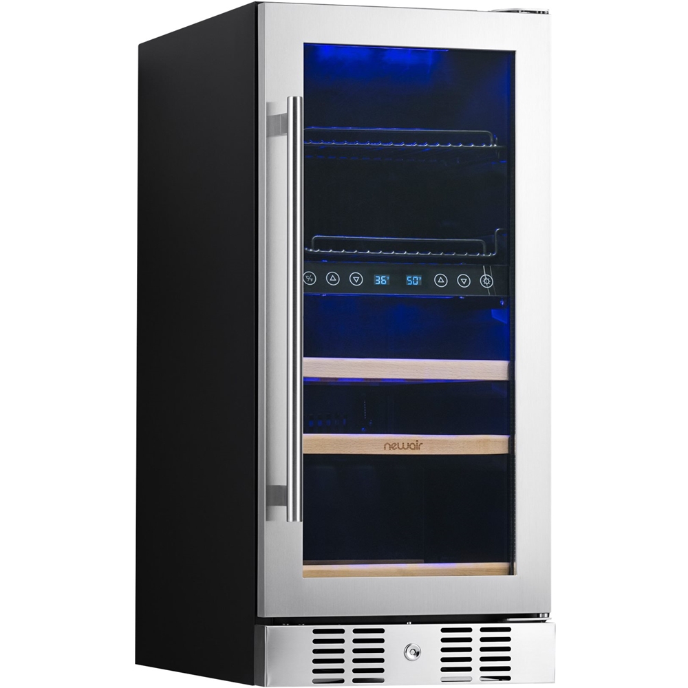 Left View: NewAir - Premium 9-Bottle Dual Zone Wine Cooler - Stainless Steel