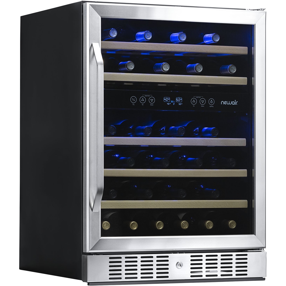 Left View: Zephyr - Presrv 24 in. 45-Bottle Dual Zone Wine Cooler - Black stainless steel