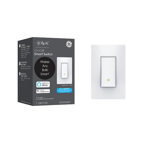 C by GE On/Off Paddle No Neutral Smart Switch - White