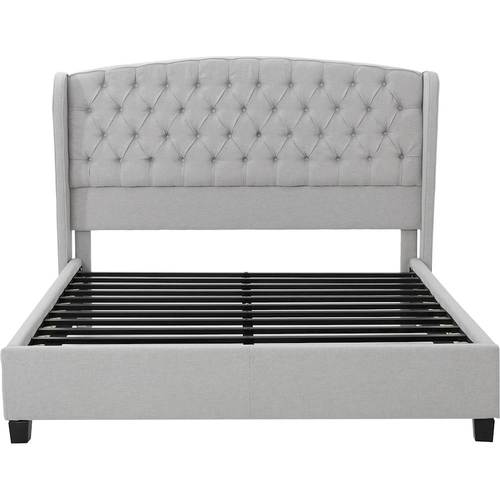 Noble House - Elmont Fully Upholstered Fabric 70" Queen Platform Bed - Light Gray