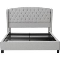 Noble House - Elmont Fully Upholstered Fabric 70" Queen Platform Bed - Light Gray - Front_Zoom
