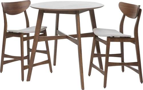 Noble House - Groton Round Counter Height Wood Dining Table (Set of 3) - Natual Walnut/Light Beige