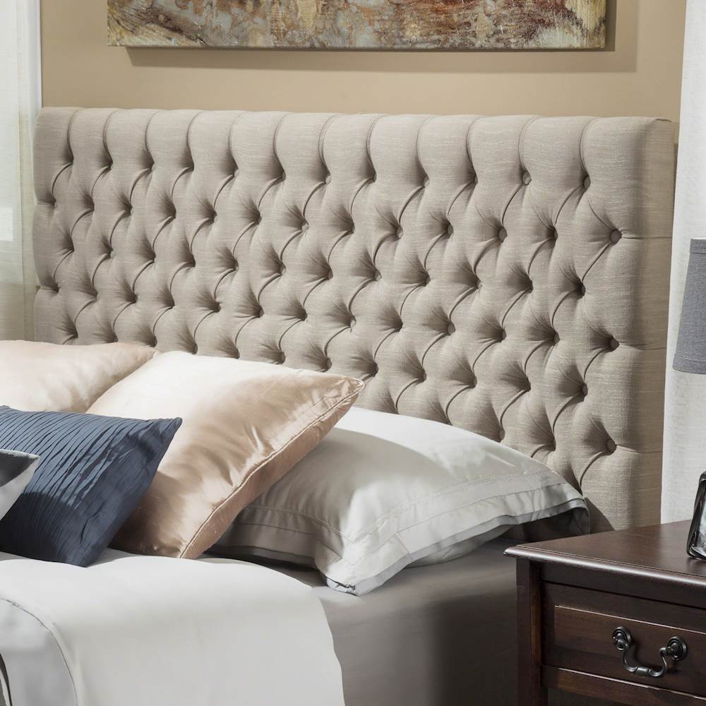 Angle View: Noble House - Breesport Tufted Suede 62.3" Full/Queen Upholstered Headboard - Gray
