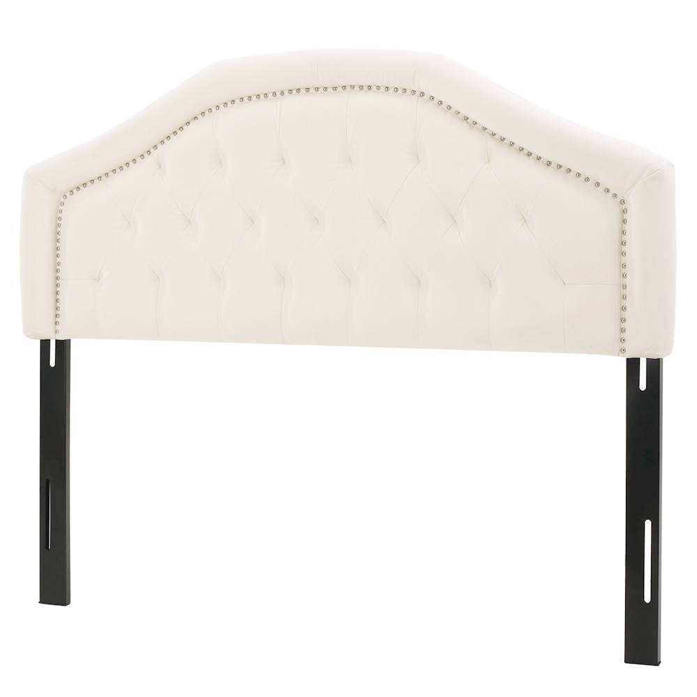 Left View: Noble House - Malta Contemporary Fabric 61.8" Full/Queen Upholstered Wingback Headboard - Eggshell/Black