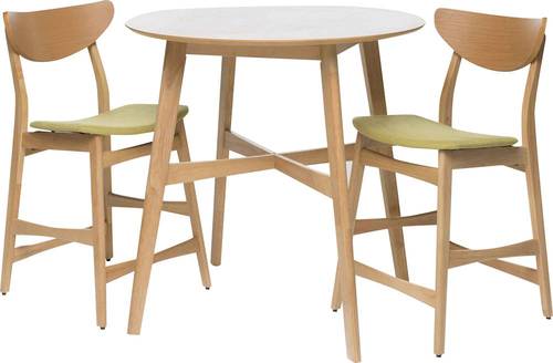 Noble House - Groton Round Counter Height Wood Dining Table (Set of 3) - Natural Oak/Green Tea