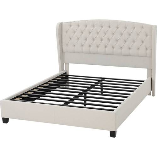 Noble House - Elmont Fully Upholstered Fabric 70" Queen Platform Bed - Ivory