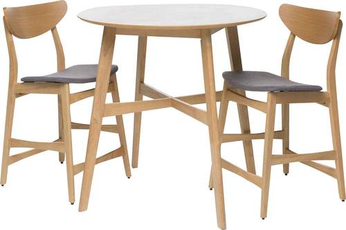 Noble House - Groton Round Counter Height Wood Dining Table (Set of 3) - Natural Oak/Dark Gray