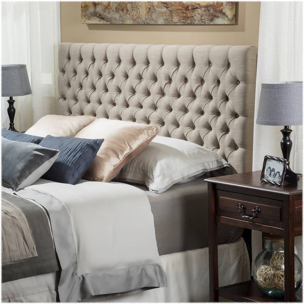 Angle View: Noble House - Hinsdale Contemporary Tufted Fabric 62.2" Full/Queen Upholstered Headboard - Light Purple