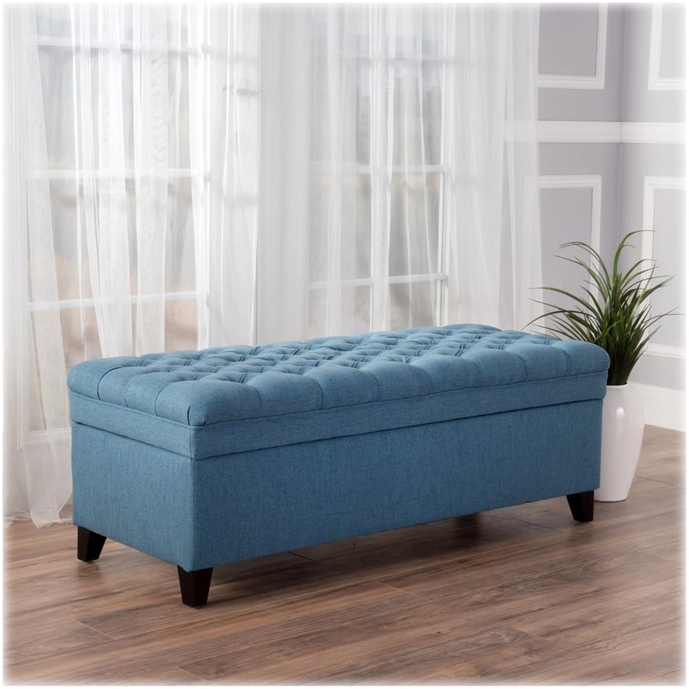 Left View: Noble House - Shelltown Tufted Storage Ottoman - Blue