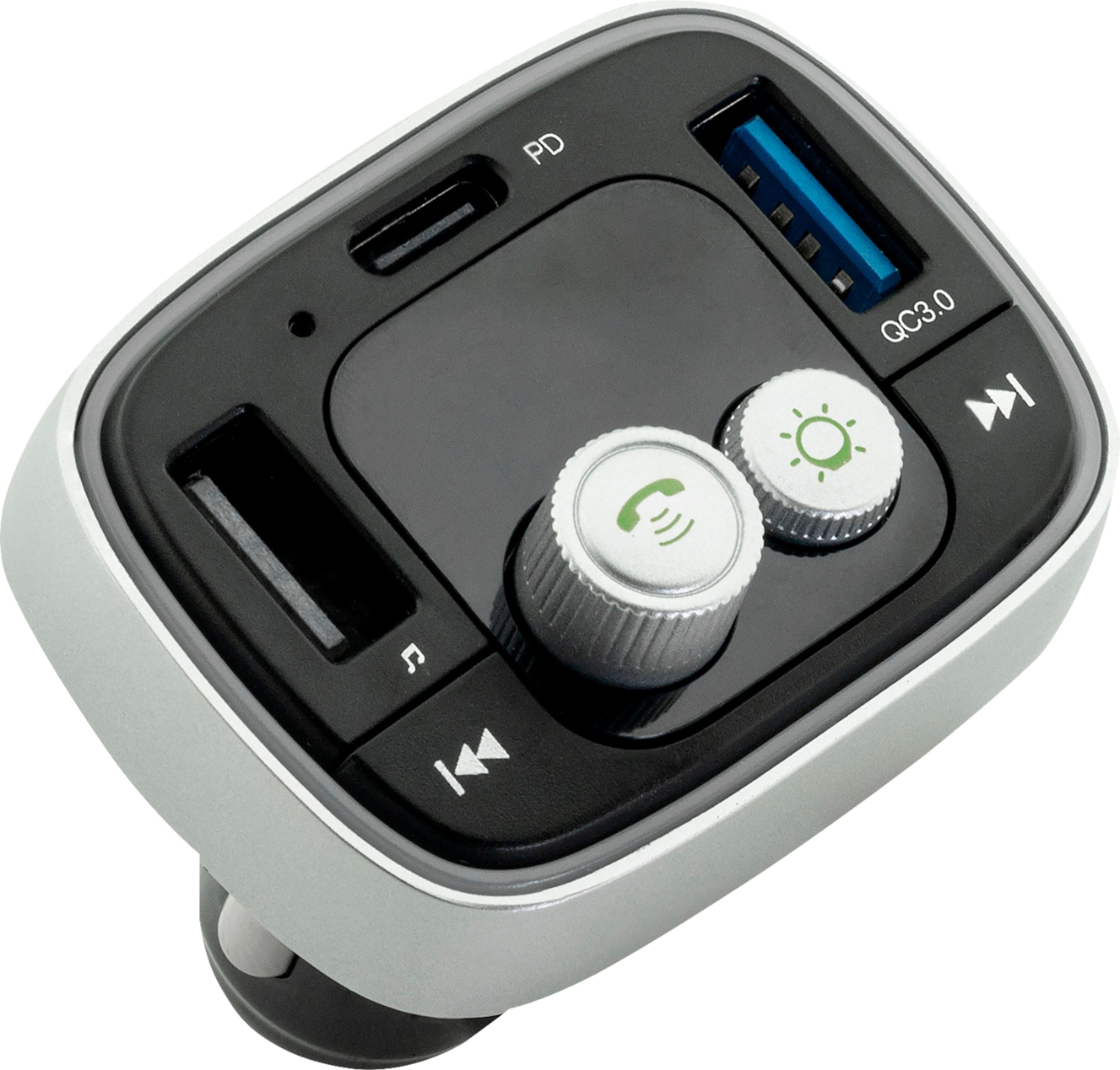 Angle. iSimple - Bluetooth 5.0 FM Transmitter for Music Streaming, Charging, and Hands-Free Calling - Black.