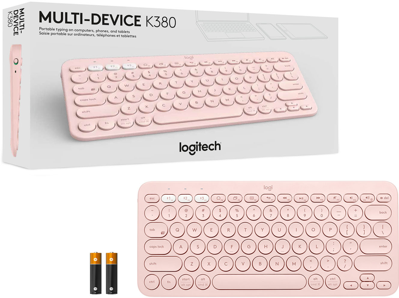 Teclado inalámbrico Logitech K380, bluetooth, multidispositivo, usa pilas,  layout español, rosado - Coolbox