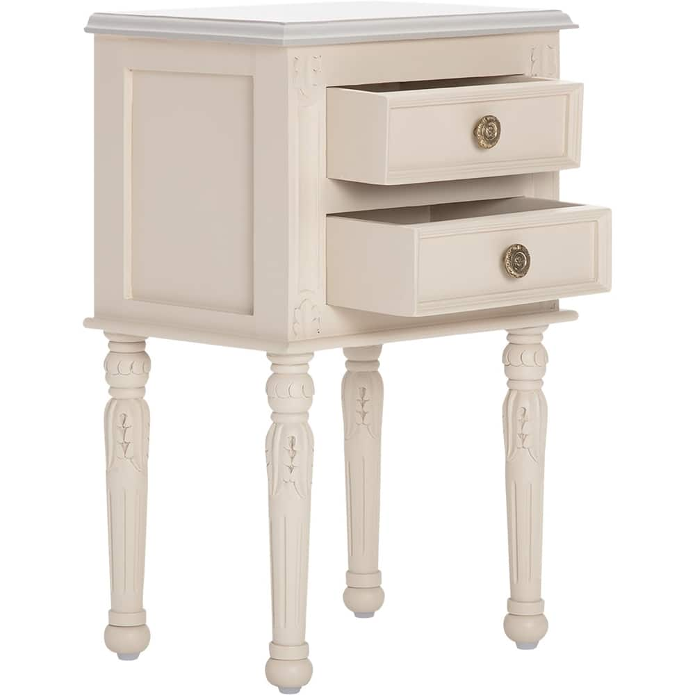 Left View: Finch - Richards Rectangular Rustic Wood 2-Drawer Side Table - Cream White