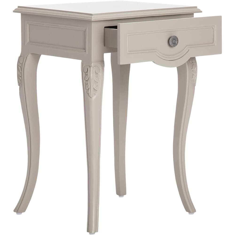 Left View: Finch - Heston Wood 1-Drawer End Table - Gray