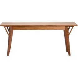 Finch - Stratford Rectangular Mid-Century Solid Mango Wood Backless Bench - Walnut Brown - Front_Zoom