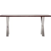 Finch - Rectangular Stainless Steel and Mango Wood Backless Bench - Dark Walnut Brown - Front_Zoom