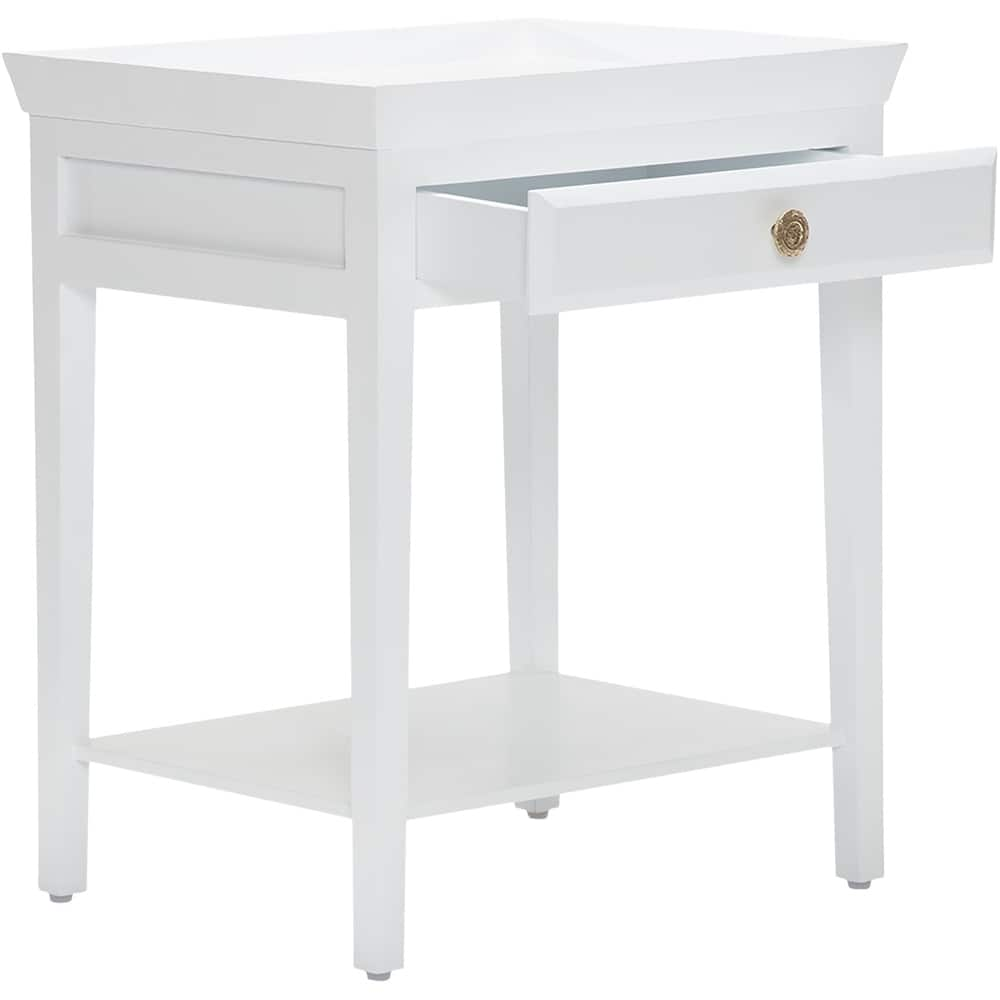 Left View: Finch - Hampton Modern Wood 1-Drawer Side Table - White