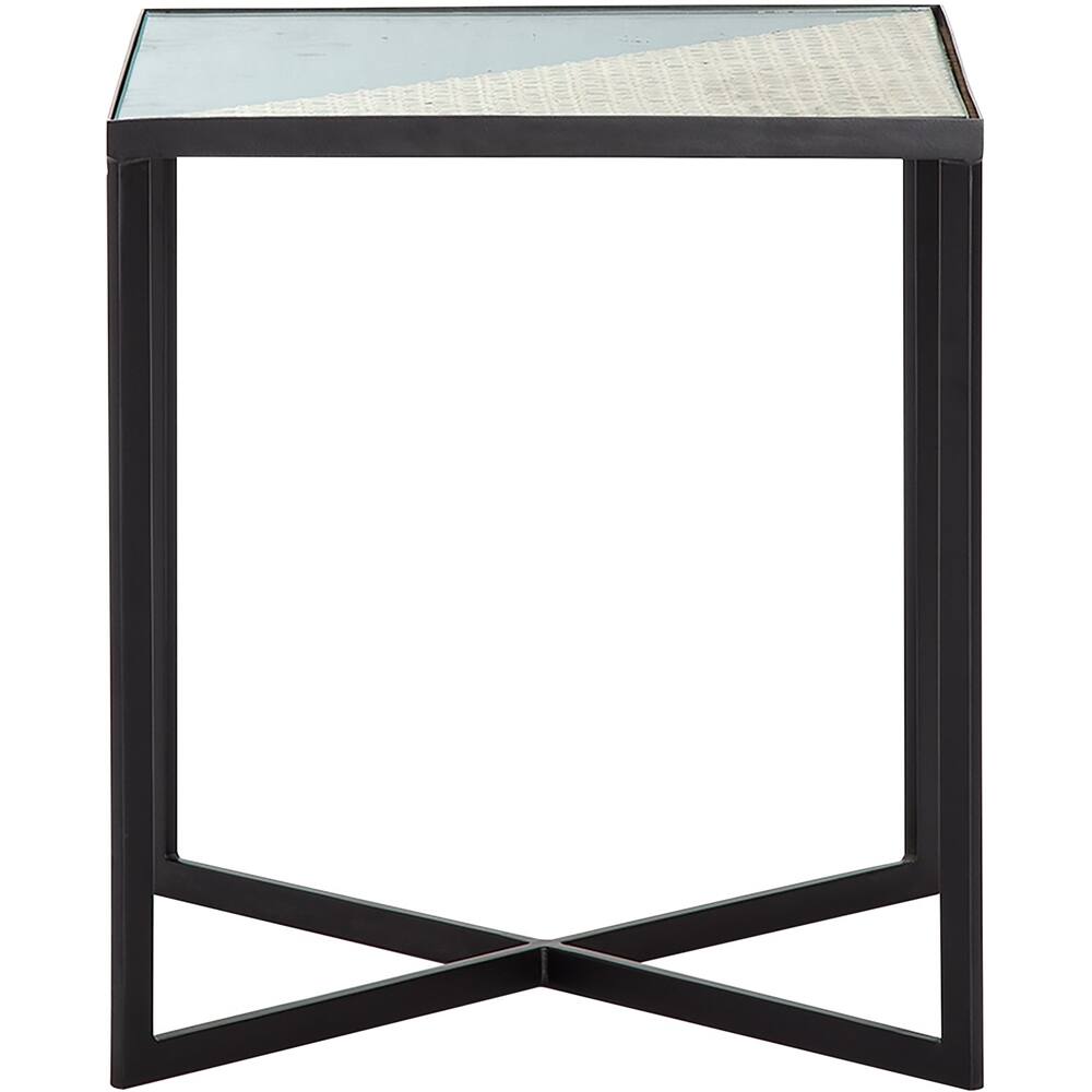 Angle. Finch - Ludlow Modern Industrial Glass/Rattan Side Table - Black.